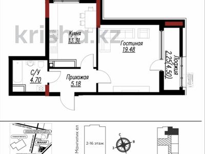 1-комнатная квартира · 44.6 м² · 6/9 этаж, Е 496 7 за 26.5 млн ₸ в Астане, Есильский р-н