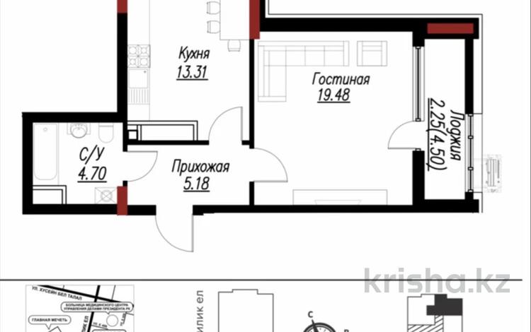 1-комнатная квартира · 44.6 м² · 6/9 этаж, Е 496 7 за 26.5 млн ₸ в Астане, Есильский р-н — фото 3