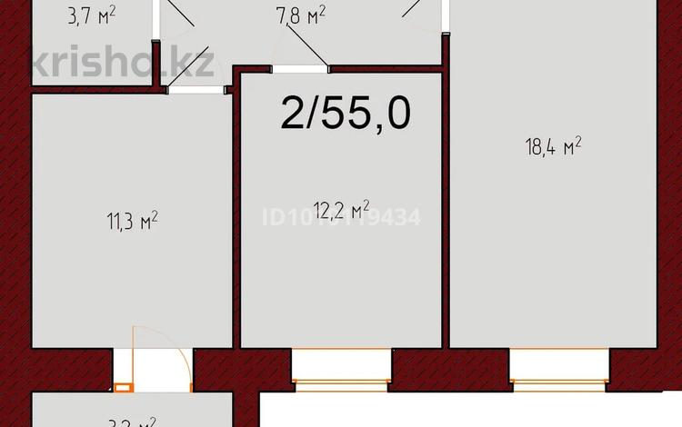 2-бөлмелі пәтер · 55 м² · 5/9 қабат, Рабочая 160, бағасы: 24.2 млн ₸ в Костанае — фото 2