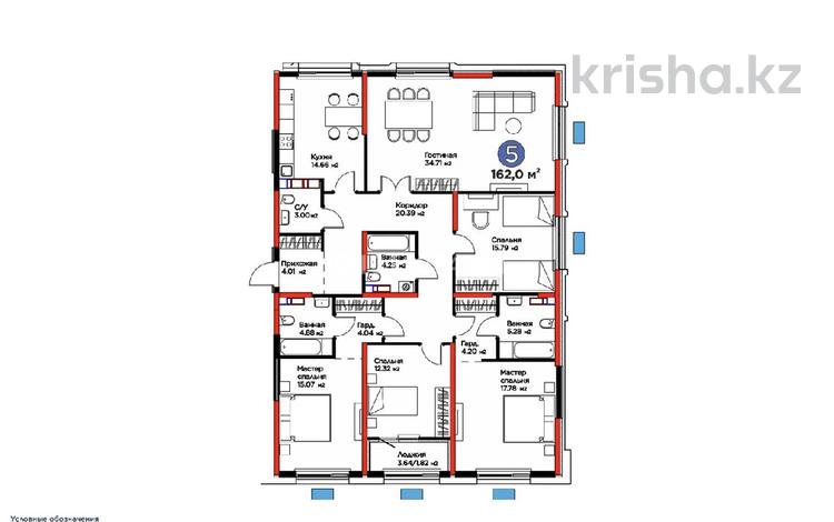 5-бөлмелі пәтер · 162 м² · 5/12 қабат, ул. Байдибек би 113/1, бағасы: 117 млн ₸ в Шымкенте, Абайский р-н — фото 3