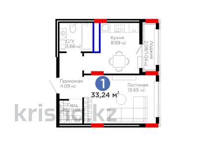 1-бөлмелі пәтер · 33.24 м² · 8/9 қабат, Е 908 23, бағасы: 19.9 млн ₸ в Астане, Нура р-н