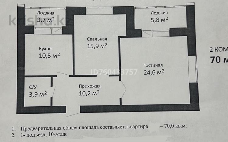 2-комнатная квартира · 70 м² · 10/12 этаж, Университетская 17/3 — КарГу, ул.Университетская за 25 млн ₸ в Караганде, Казыбек би р-н — фото 4