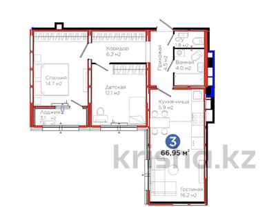 3-комнатная квартира · 67 м² · 2/12 этаж, Е 103 5а — Срочно торг! за 42 млн ₸ в Астане, Нура р-н