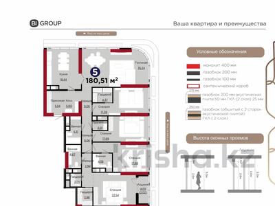 5-комнатная квартира · 180.51 м² · 6/22 этаж, Турар Рыскулов 7 за 255 млн ₸ в Астане, Есильский р-н