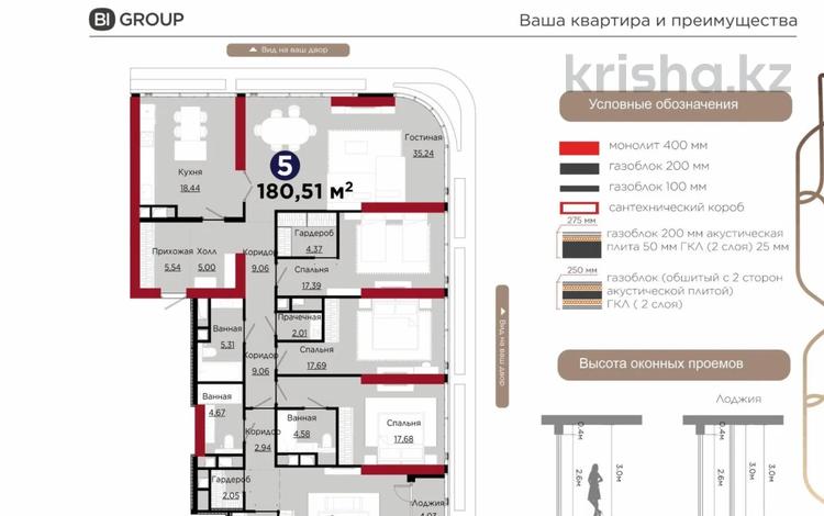 5-комнатная квартира · 180.51 м² · 6/22 этаж, Турар Рыскулов 7 за 255 млн ₸ в Астане, Есильский р-н — фото 2
