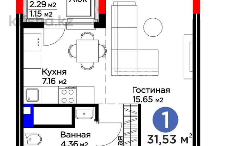 1-комнатная квартира · 32 м² · 13/14 этаж, Е 915 за 21 млн ₸ в Астане, Есильский р-н — фото 2