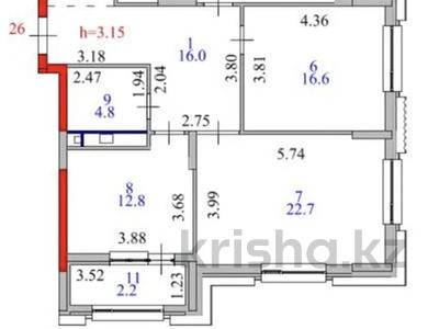 3-бөлмелі пәтер · 106.7 м² · 8/12 қабат, Кошкарбаева 1 — Момышулы, бағасы: 120 млн ₸ в Астане, Алматы р-н