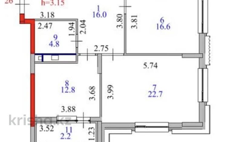 3-бөлмелі пәтер · 106.7 м² · 8/12 қабат, Кошкарбаева 1 — Момышулы, бағасы: 120 млн ₸ в Астане, Алматы р-н — фото 2