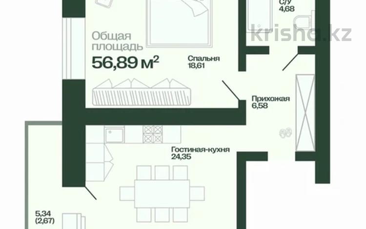 2-комнатная квартира · 56 м² · 4/5 этаж, Аккорган 2 за ~ 22 млн ₸ в Астане, Сарыарка р-н — фото 3