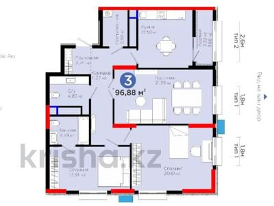 3-комнатная квартира · 96.88 м² · 17/20 этаж, Турар Рыскулова 1/1 за 83 млн ₸ в Астане