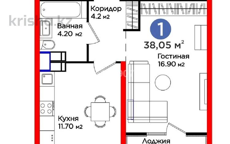 1-комнатная квартира, 38 м², 7/12 этаж, мкр Нурсат, 189 квартал — Частная школа Seitzhan School за 23 млн 〒 в Шымкенте, Каратауский р-н — фото 2