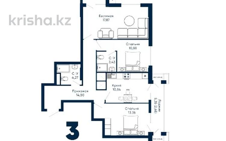 3-комнатная квартира · 80 м² · 12/15 этаж, Туран 71 — Самый перспективный район Туран // Улы дала за 48.5 млн ₸ в Астане, Есильский р-н — фото 2