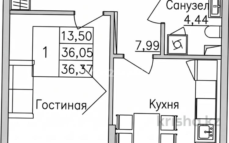 1-бөлмелі пәтер · 36.37 м² · 2/4 қабат, Аубакирова 35/525, бағасы: 15 млн ₸ в  — фото 2
