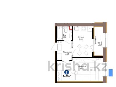 1-бөлмелі пәтер · 34.15 м² · 12/12 қабат, Хусейн бен Талал, бағасы: 22 млн ₸ в Астане, Нура р-н