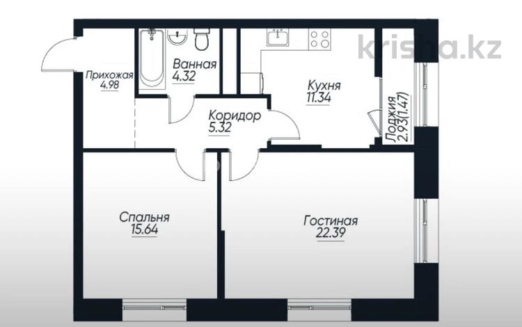 2-бөлмелі пәтер · 63.3 м² · 1/9 қабат, Сейфуллина 467г, бағасы: 46 млн ₸ в Алматы, Алмалинский р-н — фото 2