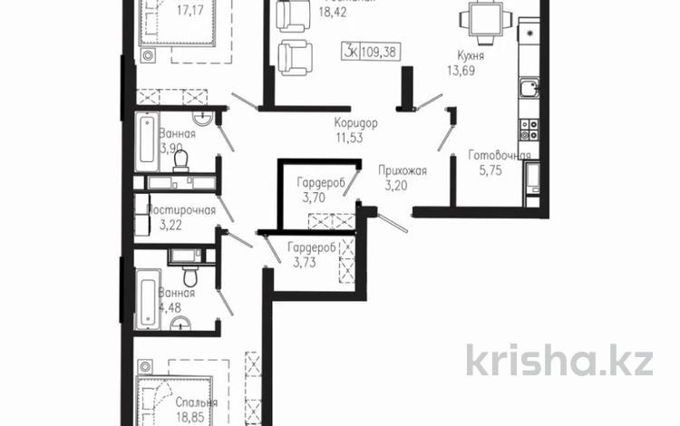 3-бөлмелі пәтер · 109.38 м² · 7/10 қабат, Мангилик Ел 63/1 — Лучшее предложение!, бағасы: 74 млн ₸ в Астане, Есильский р-н — фото 22