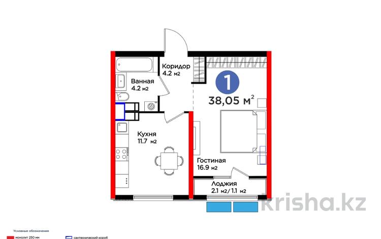 1-бөлмелі пәтер, 38.05 м², 4/16 қабат, ​Туркия — С РЕМОНТОМ, бағасы: ~ 20.3 млн 〒 в Шымкенте, Абайский р-н — фото 2