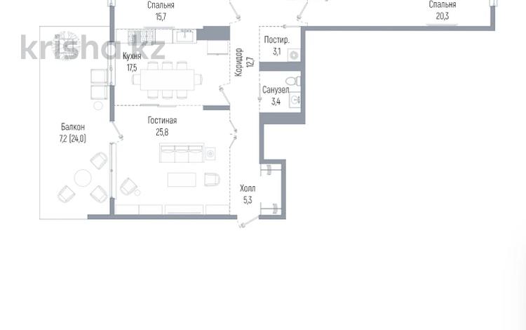 3-комнатная квартира · 126.2 м² · 3/3 этаж, Мкр. Мирас 33 за ~ 222.6 млн ₸ в Алматы, Наурызбайский р-н — фото 2