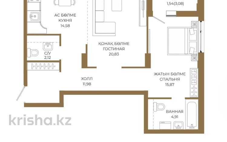 2-бөлмелі пәтер · 71.83 м² · 2/9 қабат, Достык 8/2, бағасы: ~ 47.5 млн ₸ в Астане, Есильский р-н — фото 2