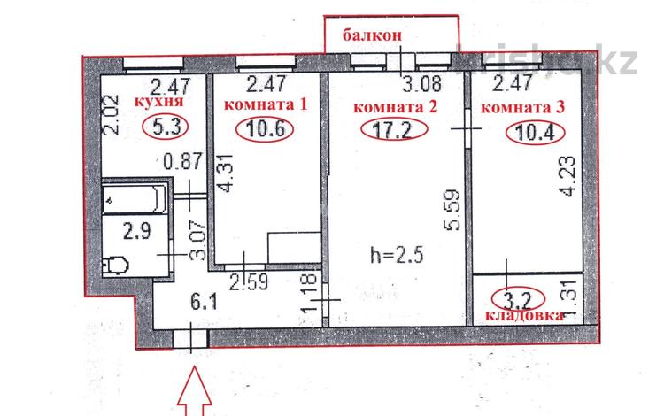 3-бөлмелі пәтер, 56.7 м², 4/5 қабат, 3 микрорайон 6, бағасы: ~ 8.7 млн 〒 в Степногорске — фото 2