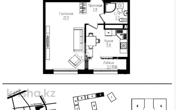 1-бөлмелі пәтер · 40.8 м² · 6/9 қабат, Ауэзова 3г/2, бағасы: 41 млн ₸ в Алматы, Алмалинский р-н — фото 2