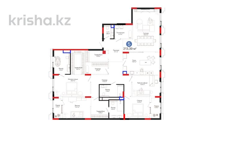 5-комнатная квартира · 213.39 м² · 5/8 этаж, Переулок Тасшокы 4 — BI Group за ~ 192.6 млн 〒 в Астане, Есильский р-н — фото 40