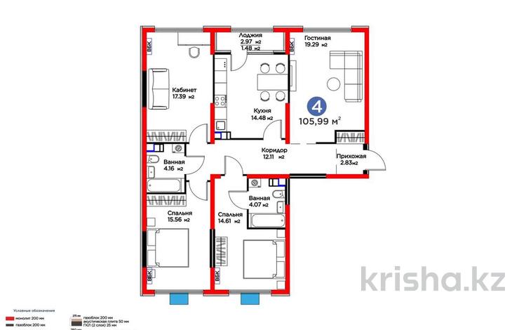 4-комнатная квартира · 105.99 м² · 3/6 этаж, Кайрат микрорайон 716/14 — Байге за 75 млн ₸ в Алматы, Турксибский р-н — фото 2