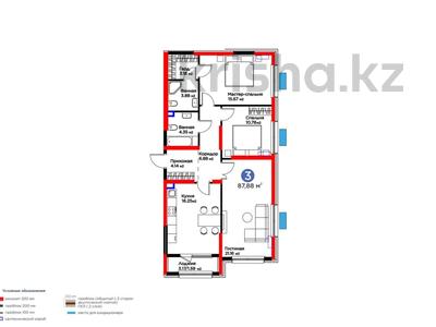 3-бөлмелі пәтер · 87.88 м² · 2 қабат, Толеметова, возле DENDRO SAYABAQ, бағасы: 46 млн ₸ в Шымкенте