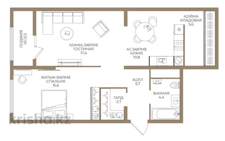 2-комнатная квартира · 64.51 м² · 2/9 этаж, Ботакоз 5 — БЕЗ КОМИССИИ за ~ 33.1 млн ₸ в Алматы, Алатауский р-н — фото 2