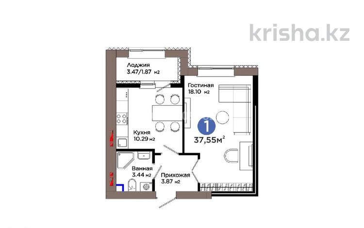 1-комнатная квартира · 37.55 м² · 8/12 этаж, Чингиза Айтматова 1 за 25 млн 〒 в Астане, Есильский р-н — фото 3