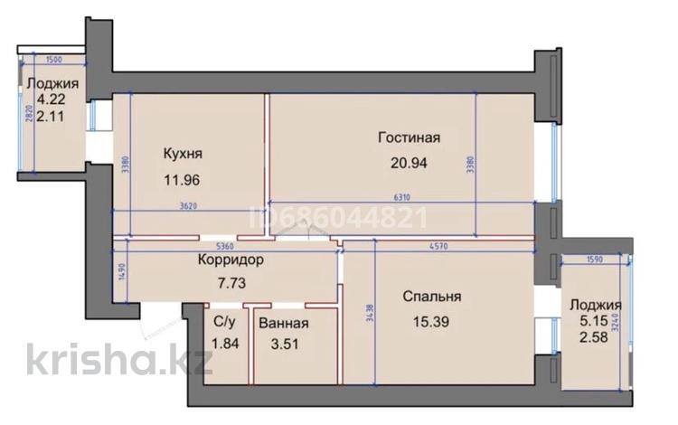 2-бөлмелі пәтер, 66.4 м², 8/9 қабат, Дулатова 118, бағасы: 20 млн 〒 в Кокшетау — фото 2