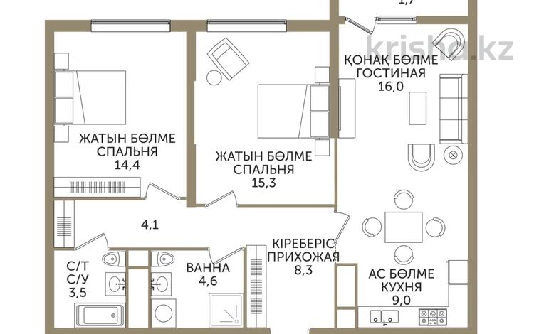 3-комнатная квартира, 78 м², 16 этаж, Розыбакиева 215 — Ескараева за 70 млн 〒 в Алматы, Бостандыкский р-н — фото 2