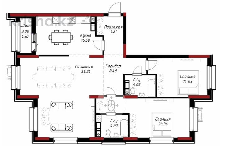 3-комнатная квартира · 112.77 м² · 11/16 этаж, Калдаякова — БЕЗ КОМИССИИ ДЛЯ ПОКУПАТЕЛЕЙ за ~ 80.3 млн 〒 в Астане, Сарайшык р-н — фото 7