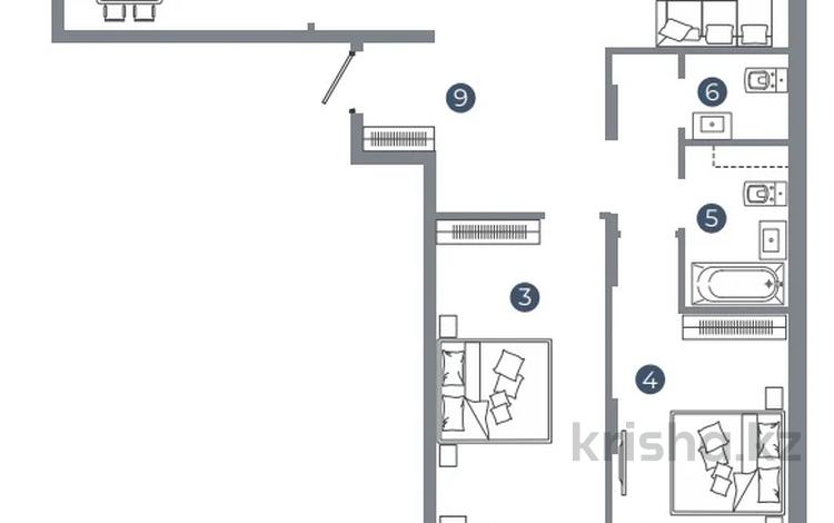 3-бөлмелі пәтер · 86.08 м² · 2/14 қабат, Пересечение ул. Калдаякова и ул. Жургенова 2, бағасы: ~ 47.1 млн ₸ в Астане, Сарайшык р-н — фото 16
