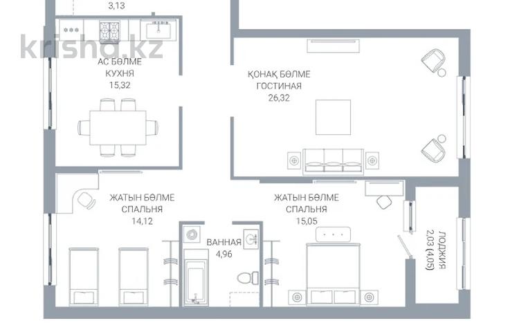 3-комнатная квартира · 98 м², по ул. Ханов Керея и Жанибека, напротив Президентского парка 5 за ~ 74.1 млн ₸ в Астане — фото 2