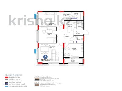 3-бөлмелі пәтер · 107.7 м² · 5/9 қабат, Е-899 1, бағасы: 89.9 млн ₸ в Астане