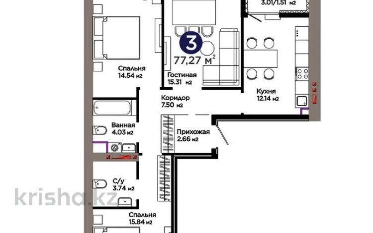 3-бөлмелі пәтер · 77.27 м² · 8/9 қабат, Е 909, бағасы: 47.5 млн ₸ в Астане, Нура р-н — фото 11
