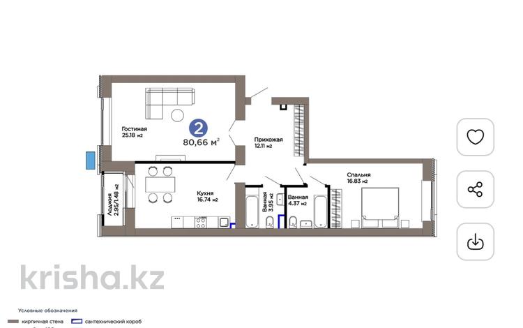 2-комнатная квартира · 81 м², Е-899 — без комиссии с клиента 🪀🪀🪀 за ~ 58.5 млн ₸ в Астане, Нура р-н — фото 2
