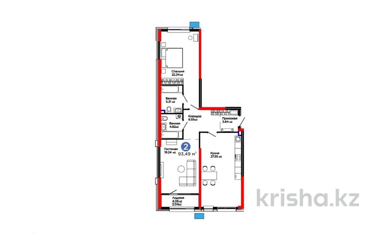 2-комнатная квартира · 94 м² · 2/9 этаж, Лебедева за ~ 83.7 млн ₸ в Алматы, Бостандыкский р-н — фото 10