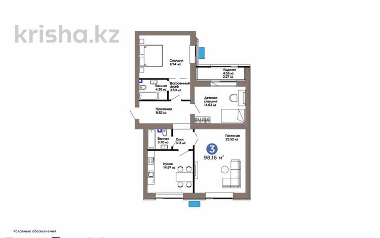 3-бөлмелі пәтер · 98 м² · 7/12 қабат, Е-899 5/1 — САМАЯ НИЗКАЯ ЦЕНА, бағасы: 72 млн 〒 в Астане, Нура р-н — фото 3