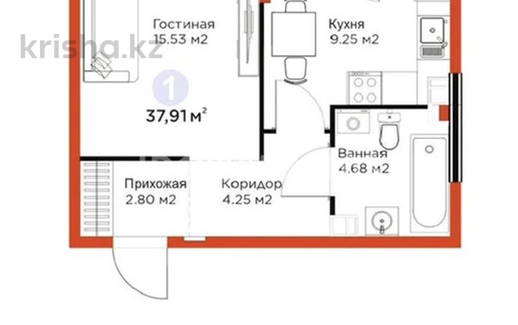 1-бөлмелі пәтер · 37.91 м² · 6/6 қабат, Кайрат микрорайон, бағасы: 28 млн ₸ в Алматы, Турксибский р-н — фото 2