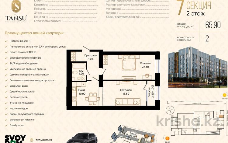 2-бөлмелі пәтер · 65.9 м² · 2/6 қабат, Ивана Панфилова 85 — Район Депутатского городка, бағасы: 41 млн ₸ в Астане, Сарайшык р-н — фото 2