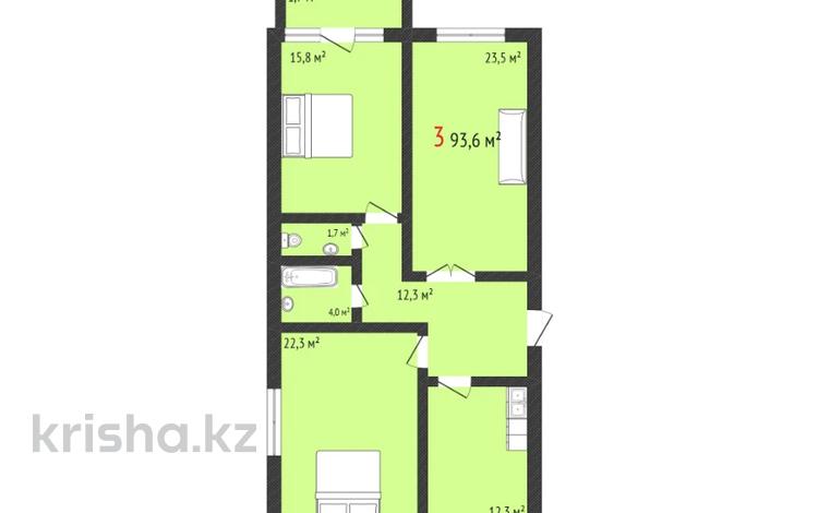 3-комнатная квартира, 93.6 м², 2/5 этаж, Береке за ~ 30.9 млн 〒 в Костанае — фото 2