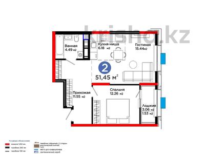 2-комнатная квартира · 52 м², Калдаякова за 30 млн ₸ в Шымкенте, Туран р-н