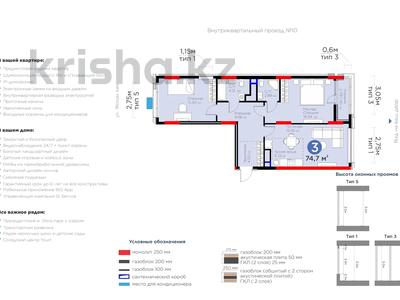 2-бөлмелі пәтер · 75 м² · 8/9 қабат, Жошы хан 10, бағасы: 56 млн ₸ в Астане, Есильский р-н