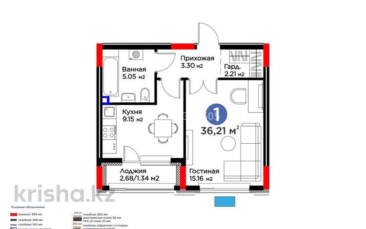 1-бөлмелі пәтер · 36.21 м² · 2/9 қабат, Е 117 55, бағасы: 23.3 млн ₸ в Астане, Есильский р-н — фото 2