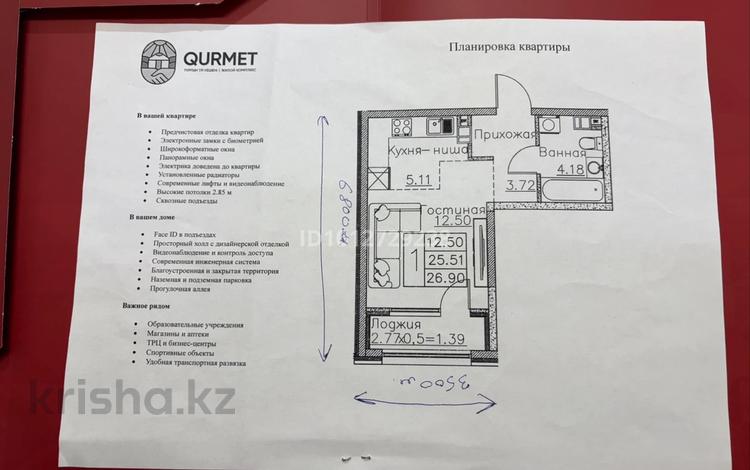 1-бөлмелі пәтер · 26.9 м² · 6/6 қабат, Алатауская трасса уч. кв. 065, бағасы: 15.5 млн ₸ в Туздыбастау (Калинино) — фото 2