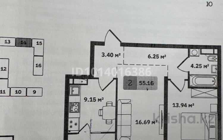 2-комнатная квартира · 55.16 м² · 6/9 этаж, мкр Кайрат, Туркестан 115 за 30.5 млн ₸ в Алматы, Турксибский р-н — фото 2