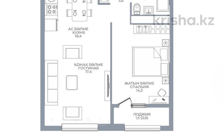 2-бөлмелі пәтер · 51 м² · 4/16 қабат, Каныша Сатпаева 90/55Б, бағасы: ~ 44.6 млн ₸ в Алматы, Бостандыкский р-н — фото 2