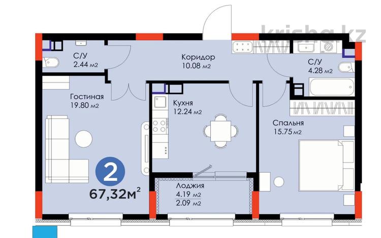 2-комнатная квартира, 67.32 м², 9/9 этаж, Е-899 2а за ~ 36.9 млн 〒 в Астане, Есильский р-н — фото 4